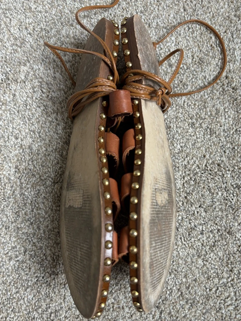 J. Crew- Women’s Leather Studded Ankle Wrap Sandals - Size 6.5 - Brown &‎ Gold